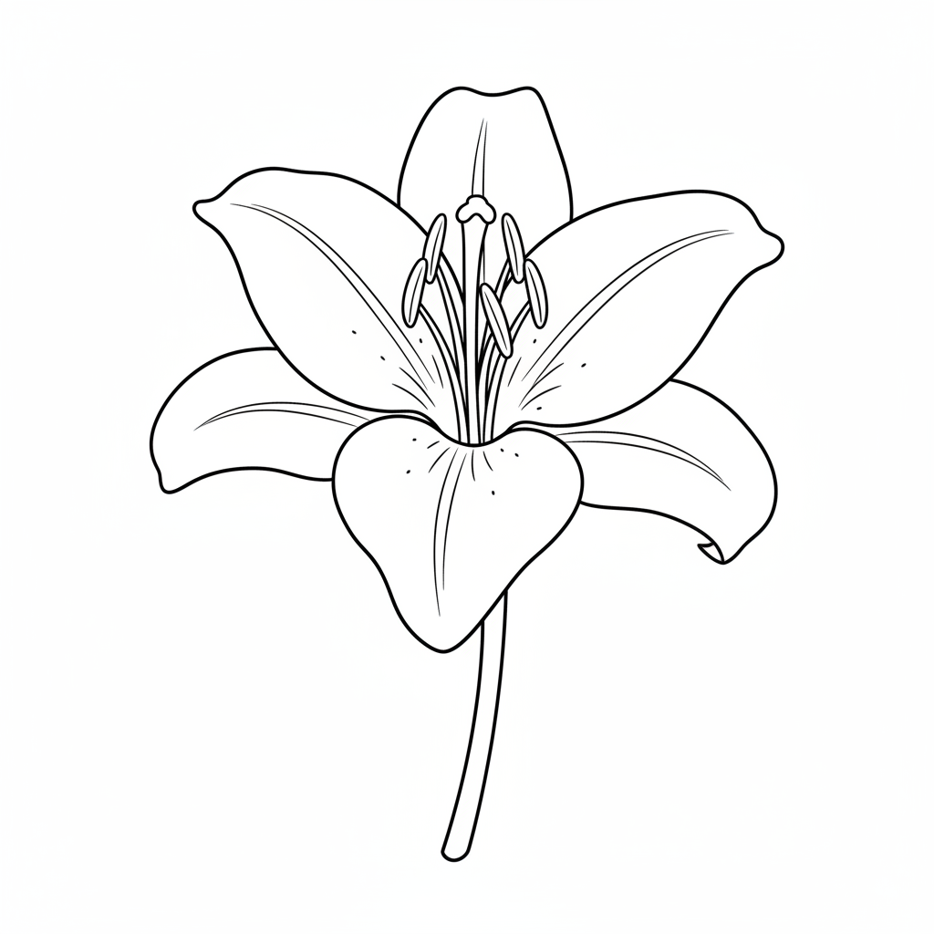 single lily flower with six coloring page