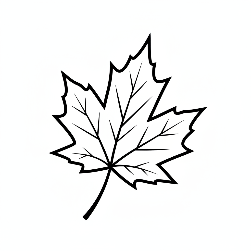 single maple leaf with simple coloring page