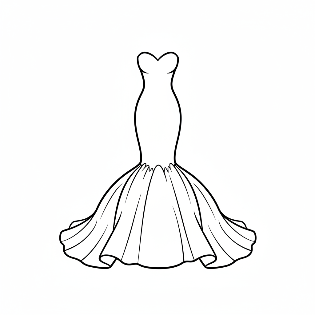 single mermaid wedding dress on coloring page