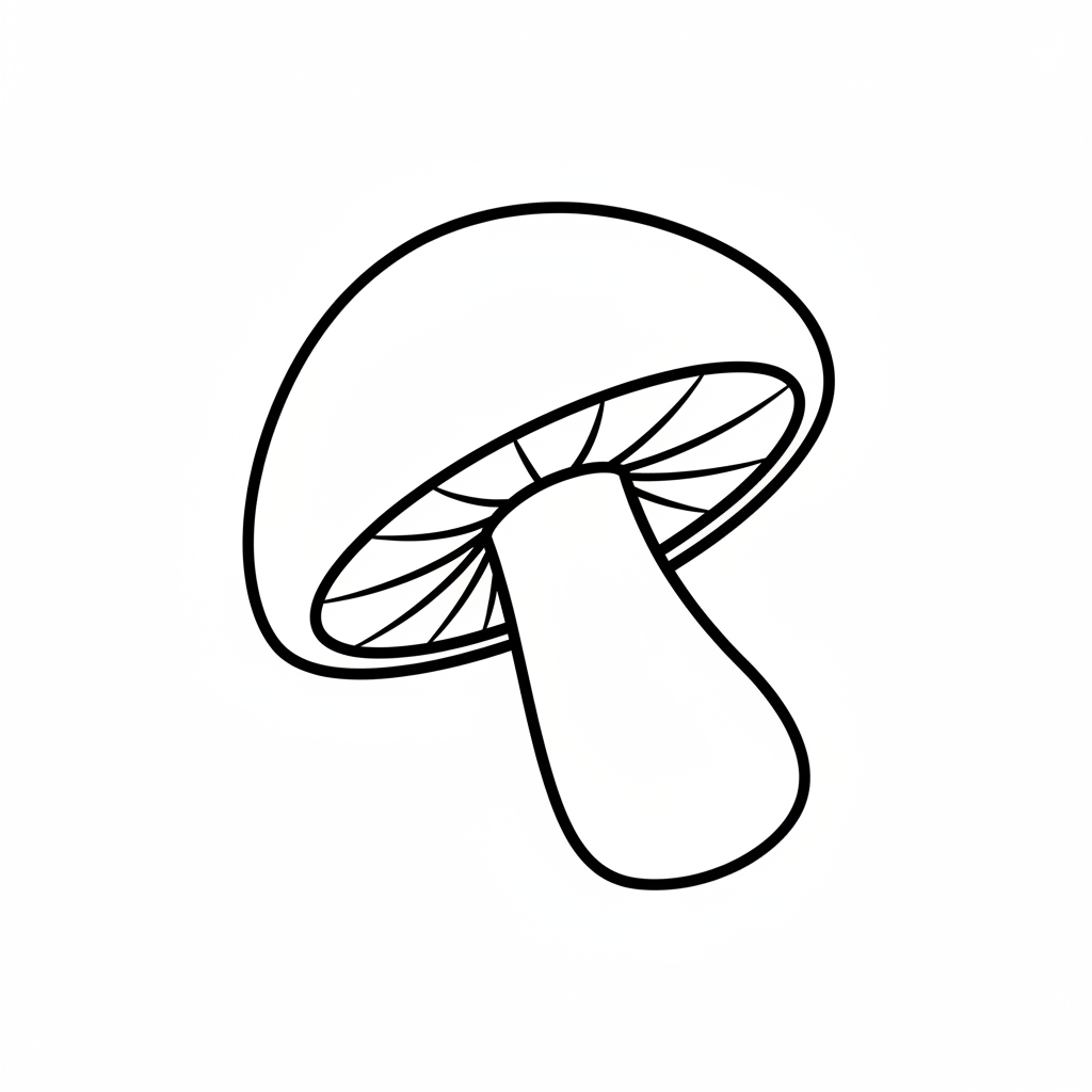 single mushroom tilted slightly show coloring page