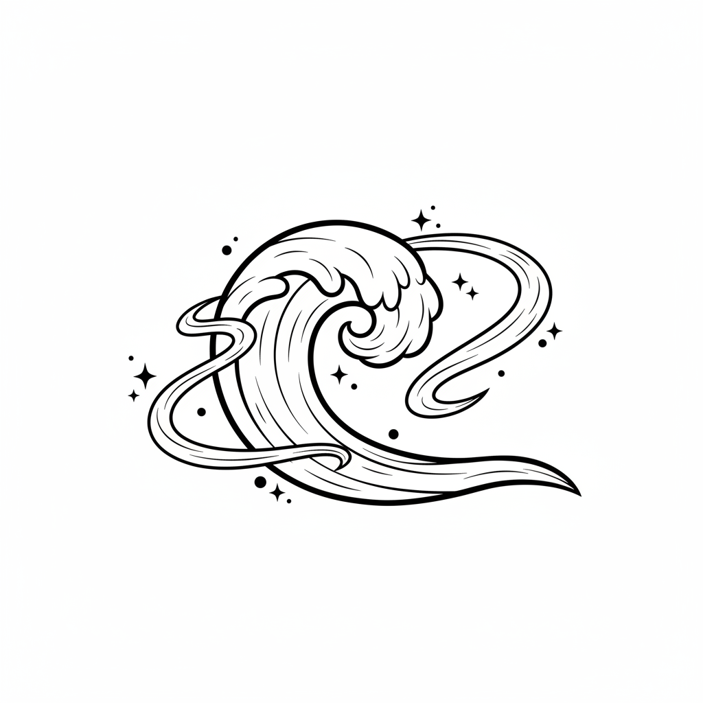 single playful swirling wave with coloring page