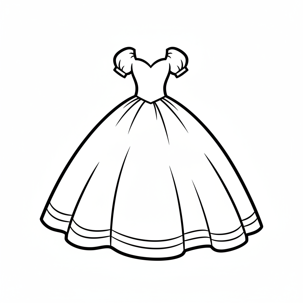 single princess wedding dress on coloring page