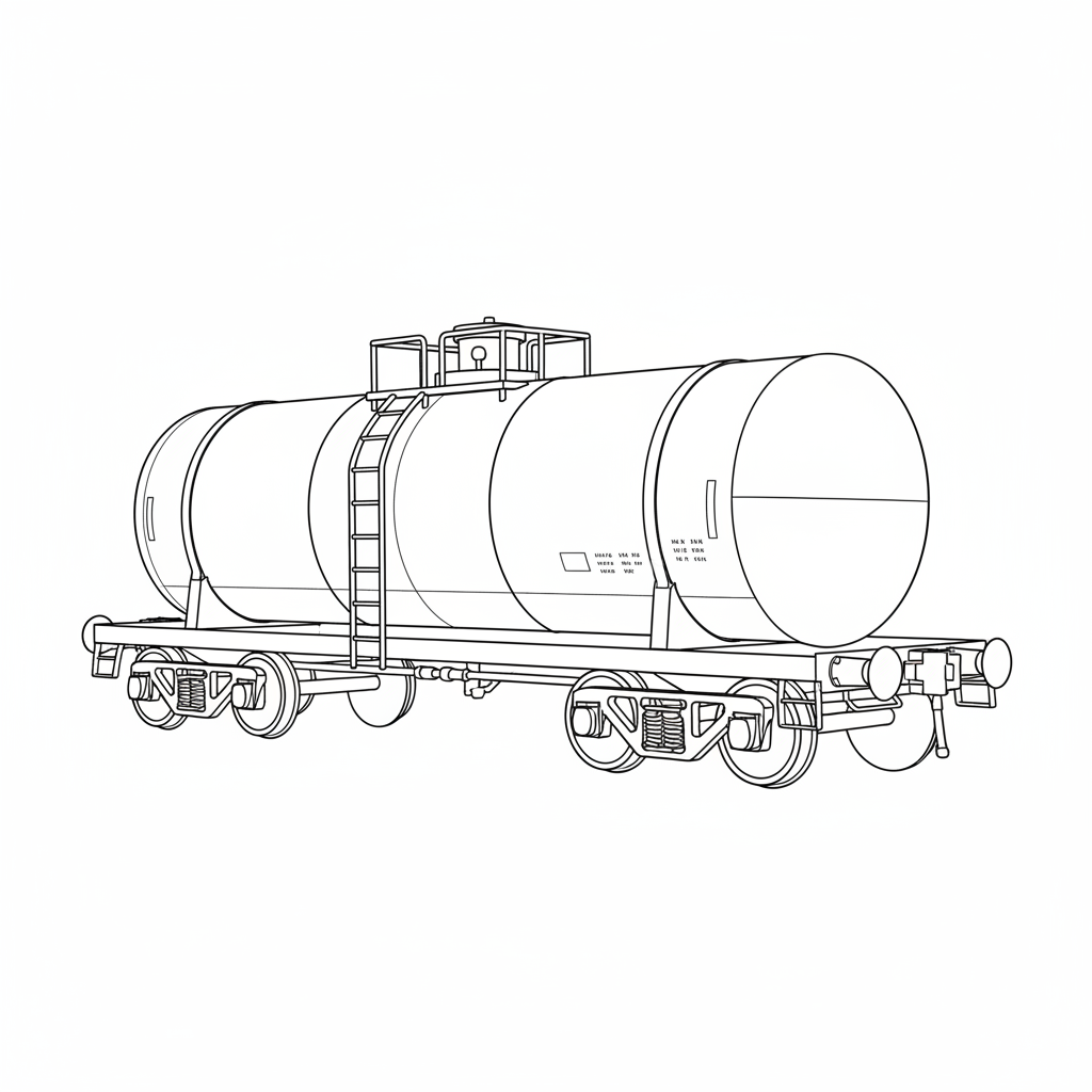 single railroad tank car viewed coloring page