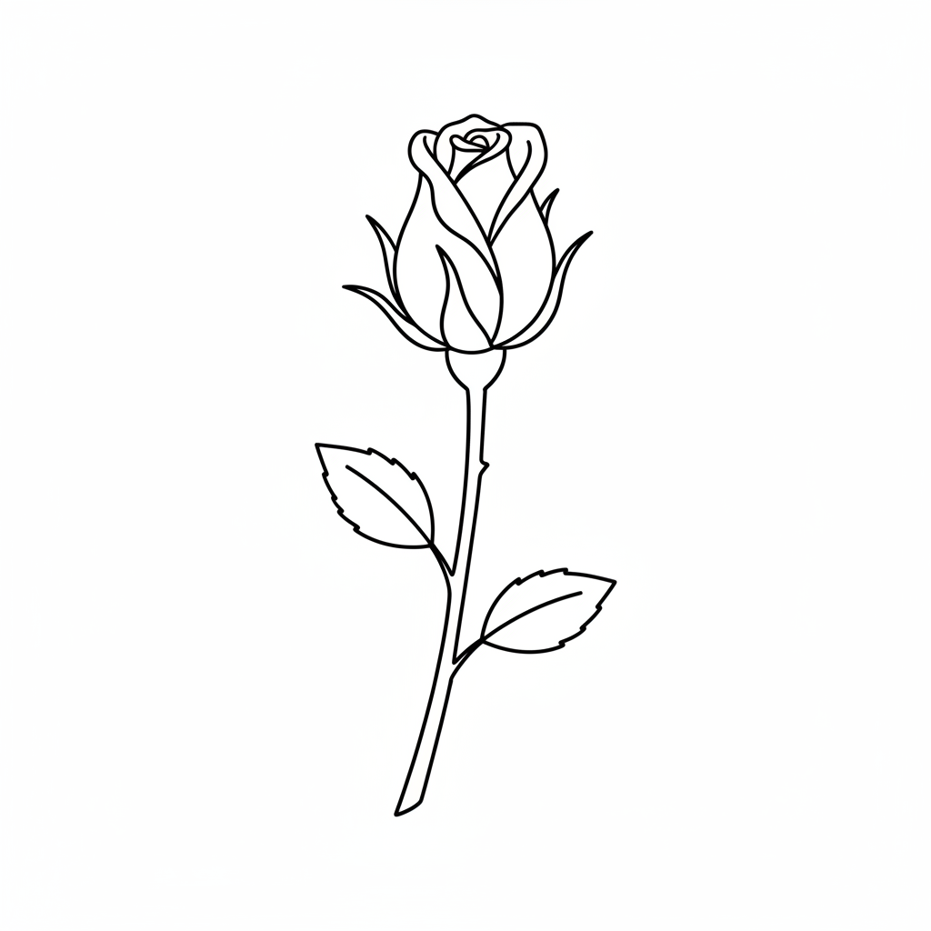 single rose bud on stem coloring page