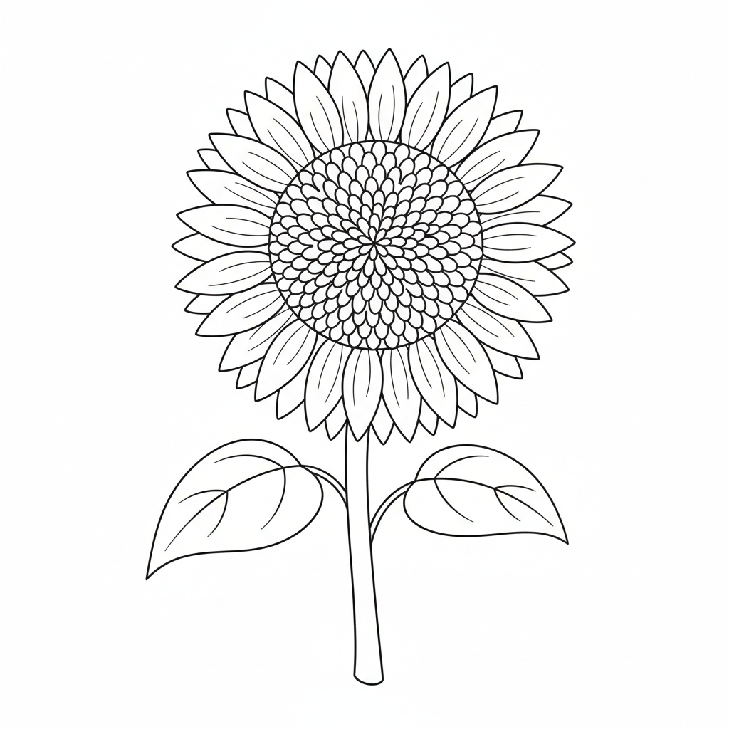 single sunflower facing slightly side coloring page