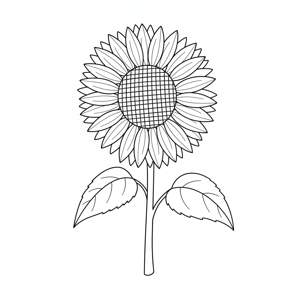 single sunflower viewed from three coloring page