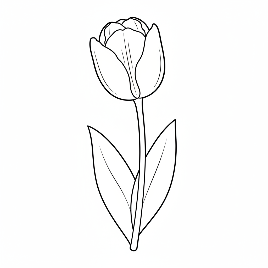 single tulip flower in full coloring page