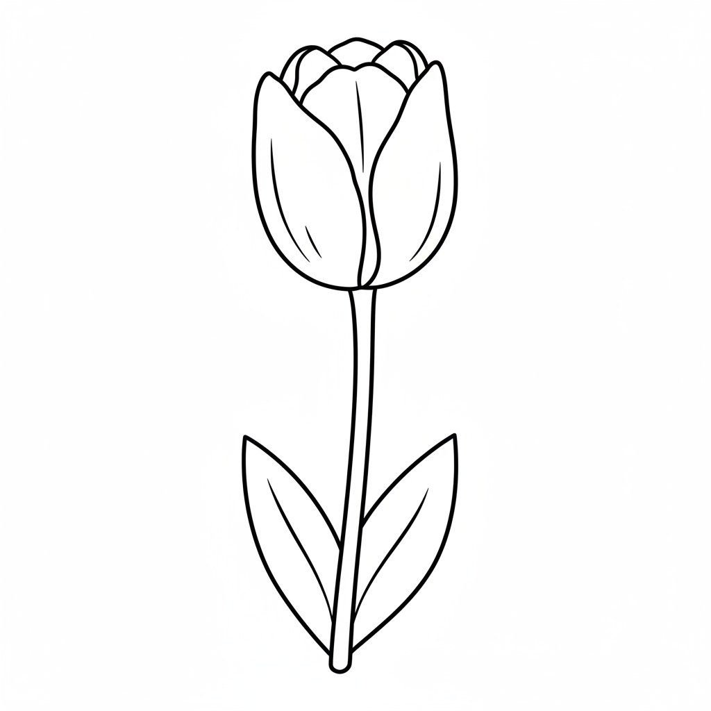 single tulip flower in full coloring page