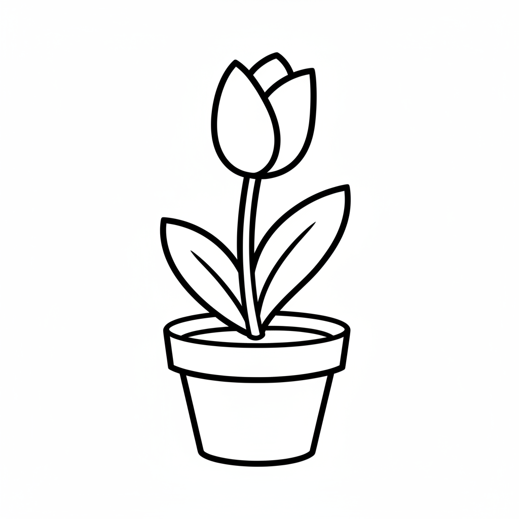 single tulip flower with two coloring page