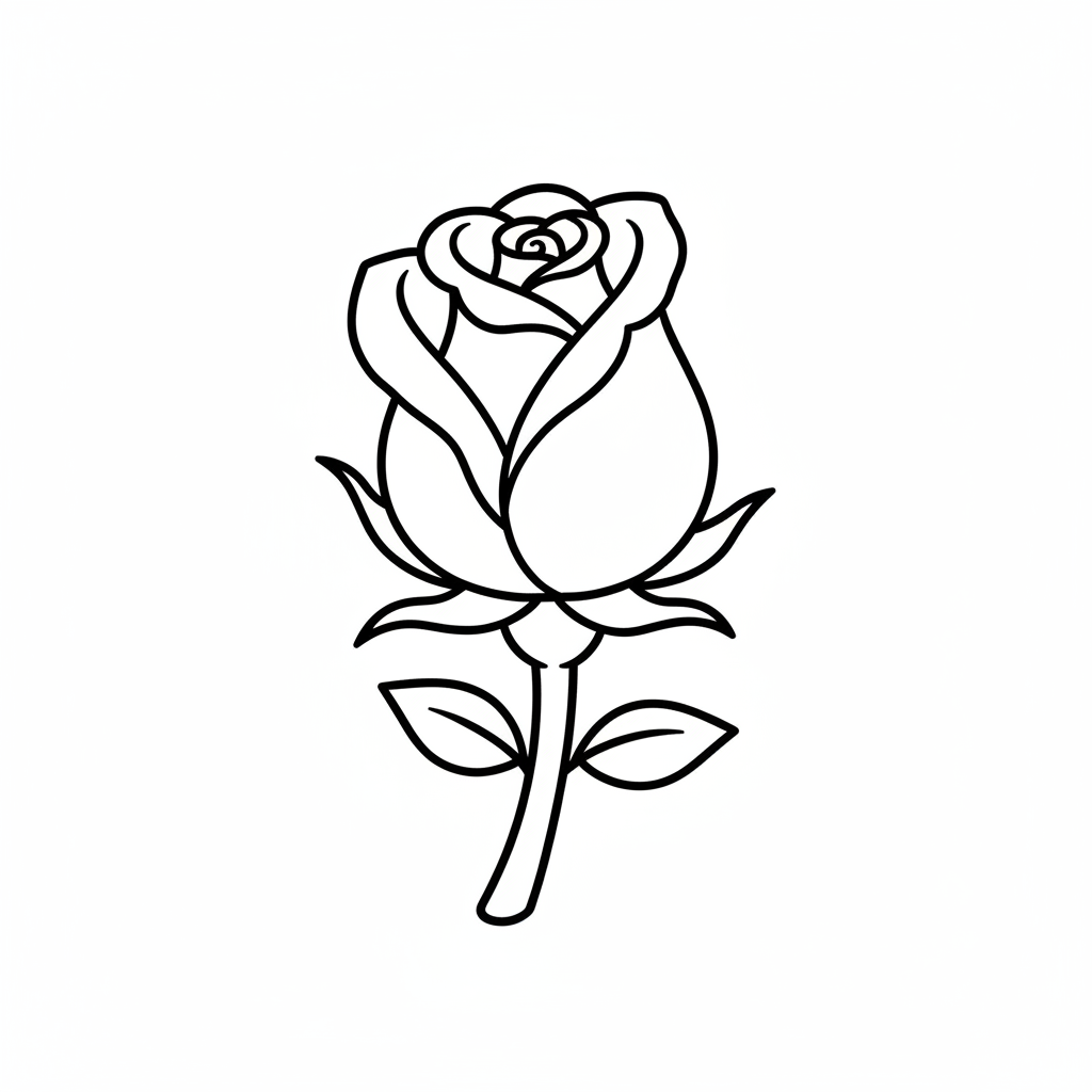 single unopened rose bud on coloring page