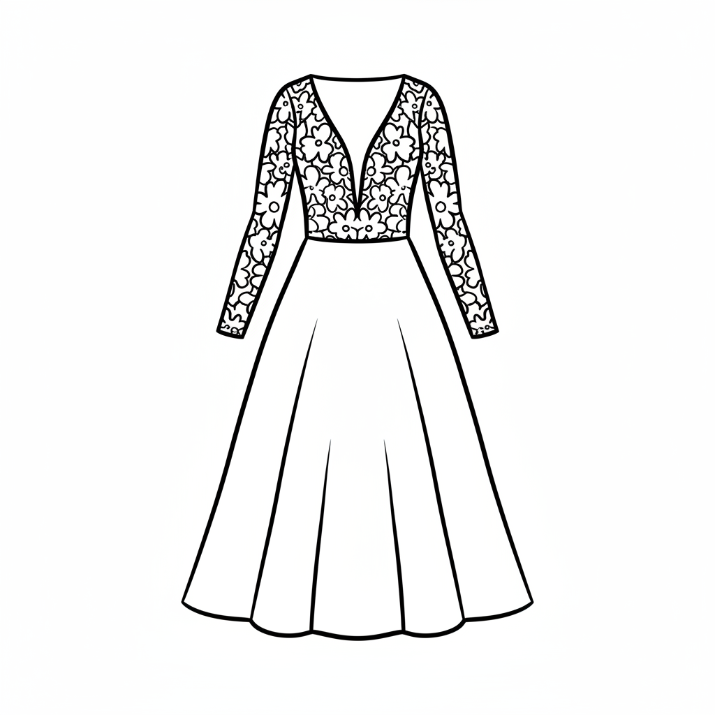 single wedding dress on plain coloring page