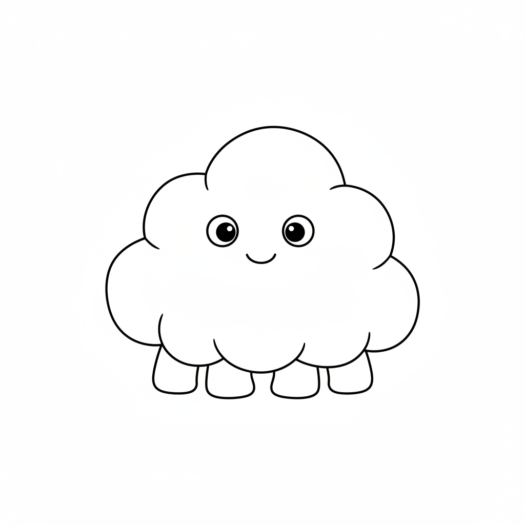soft fluffy monster with cloud coloring page