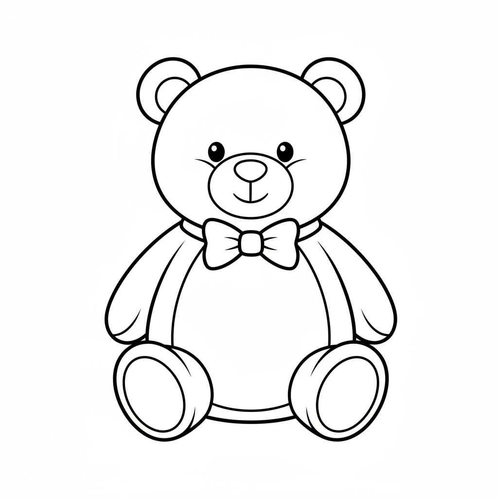 teddy bear sitting wearing simple coloring page
