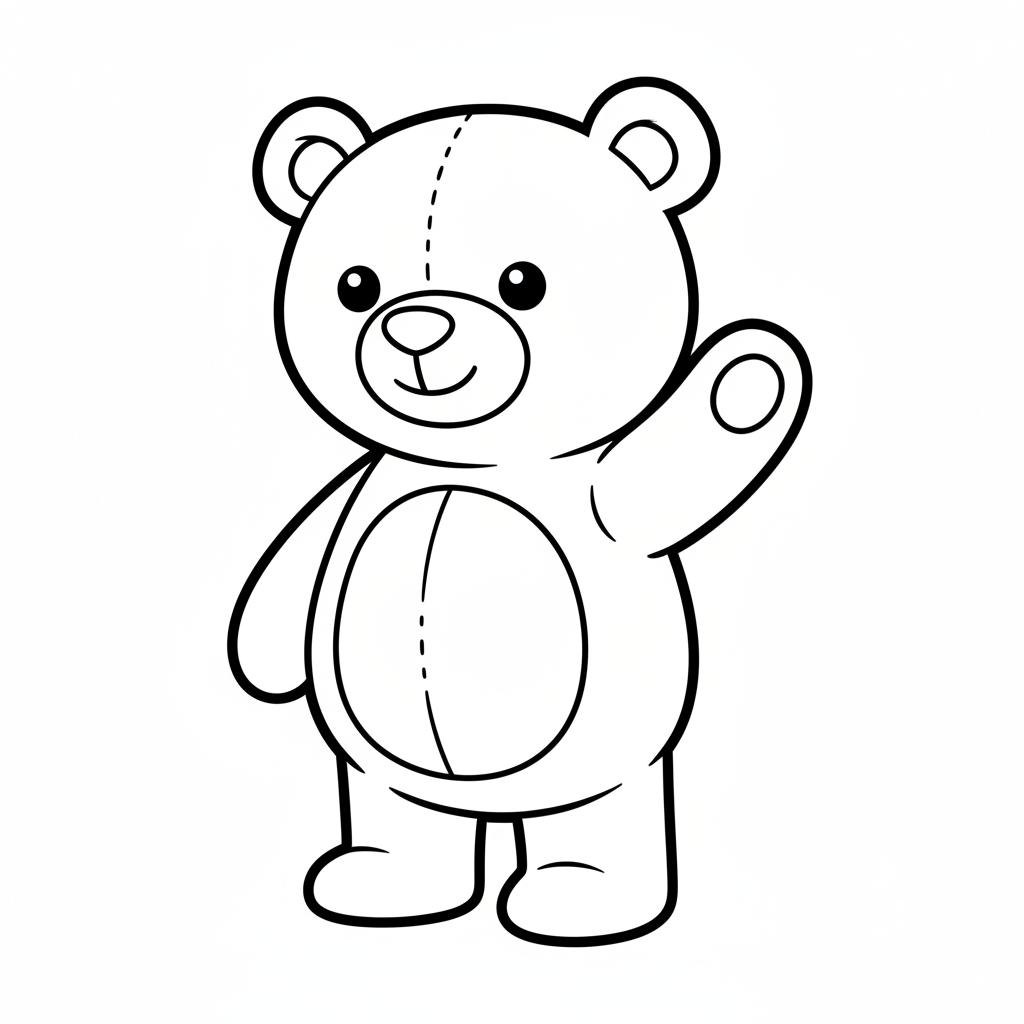 teddy bear standing waving one coloring page