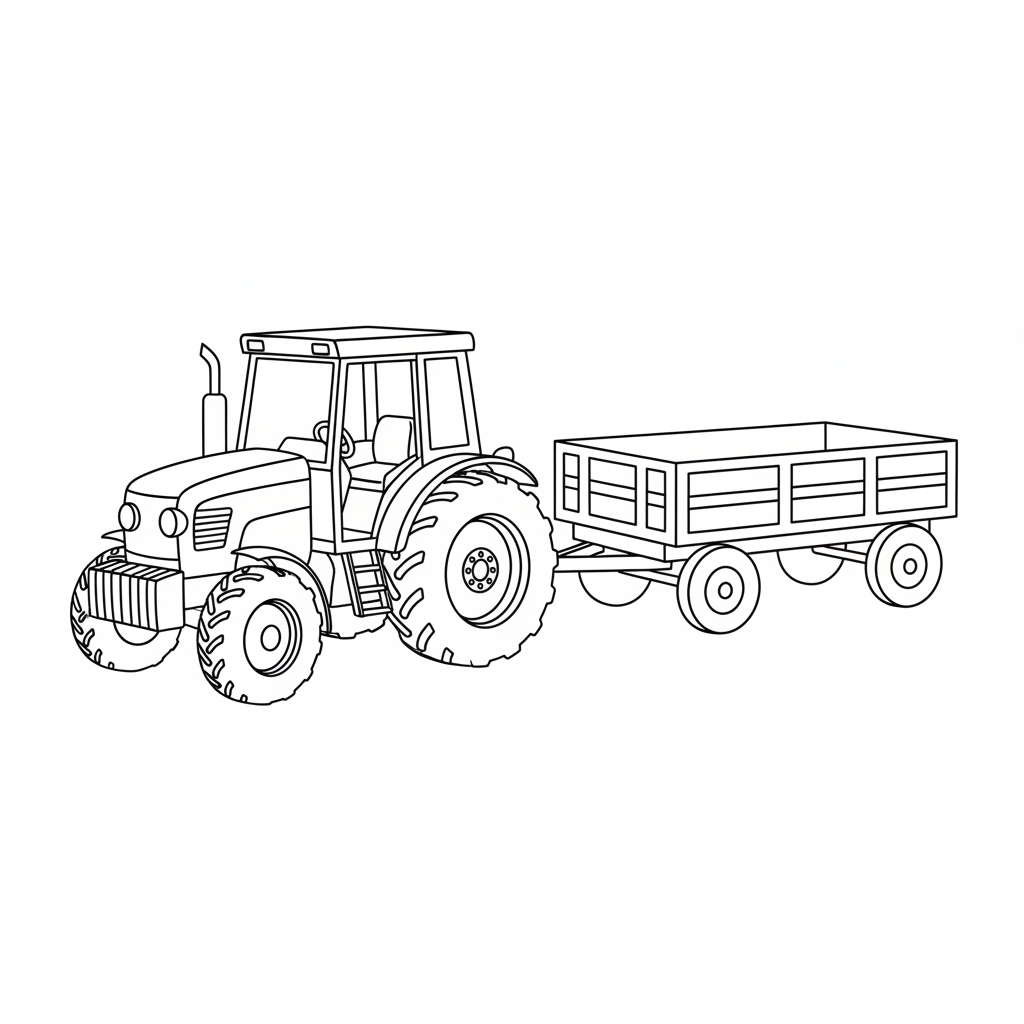 tractor viewed from three quarter coloring page