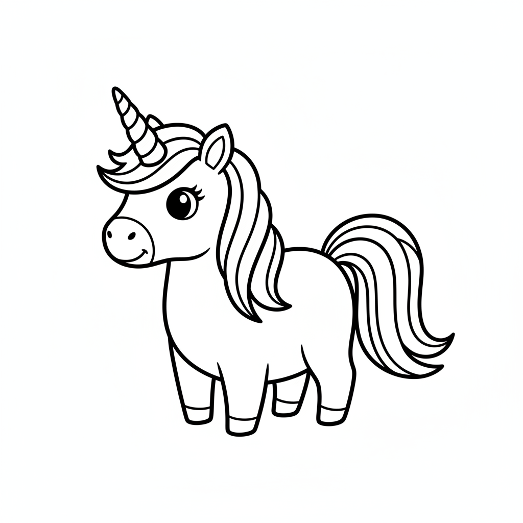 unicorn facing slightly side in coloring page