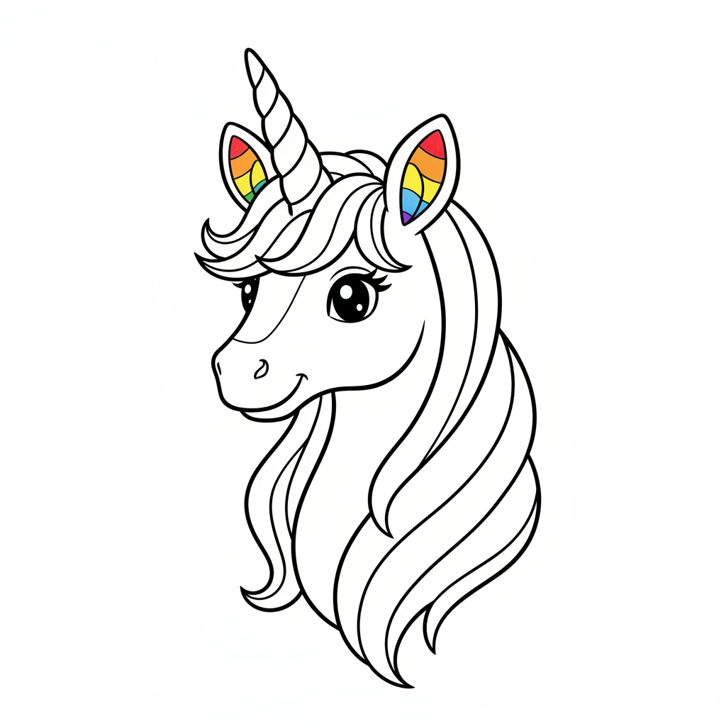 unicorn head upper body in coloring page