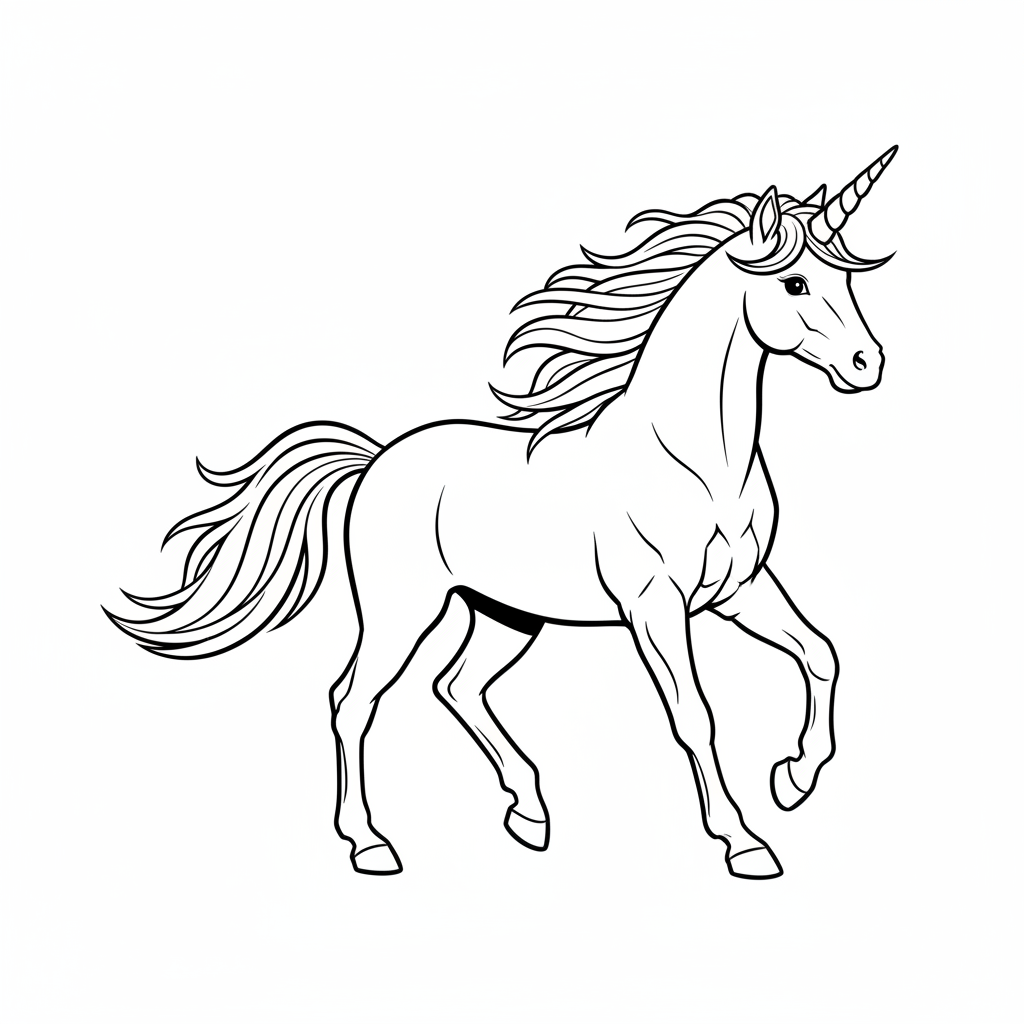 unicorn in gentle trotting motion coloring page