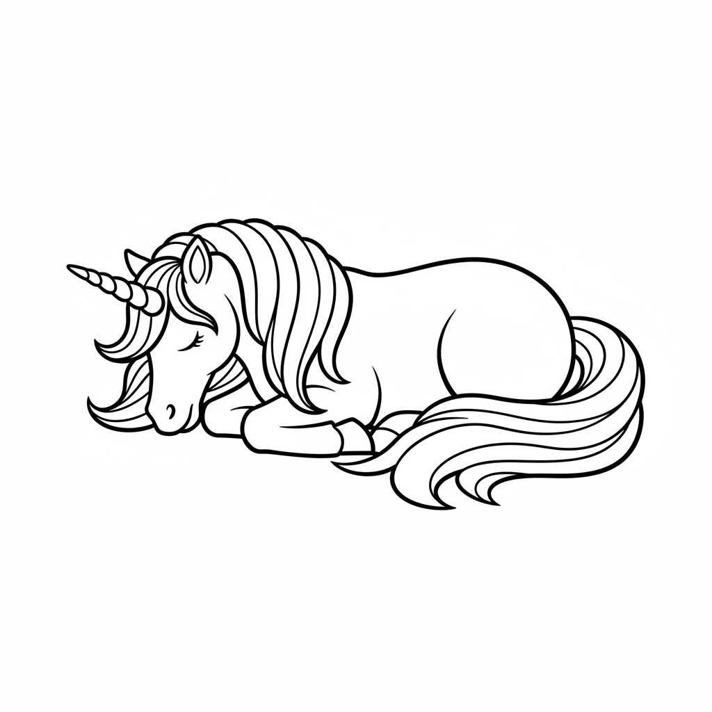 unicorn lying down in peaceful coloring page
