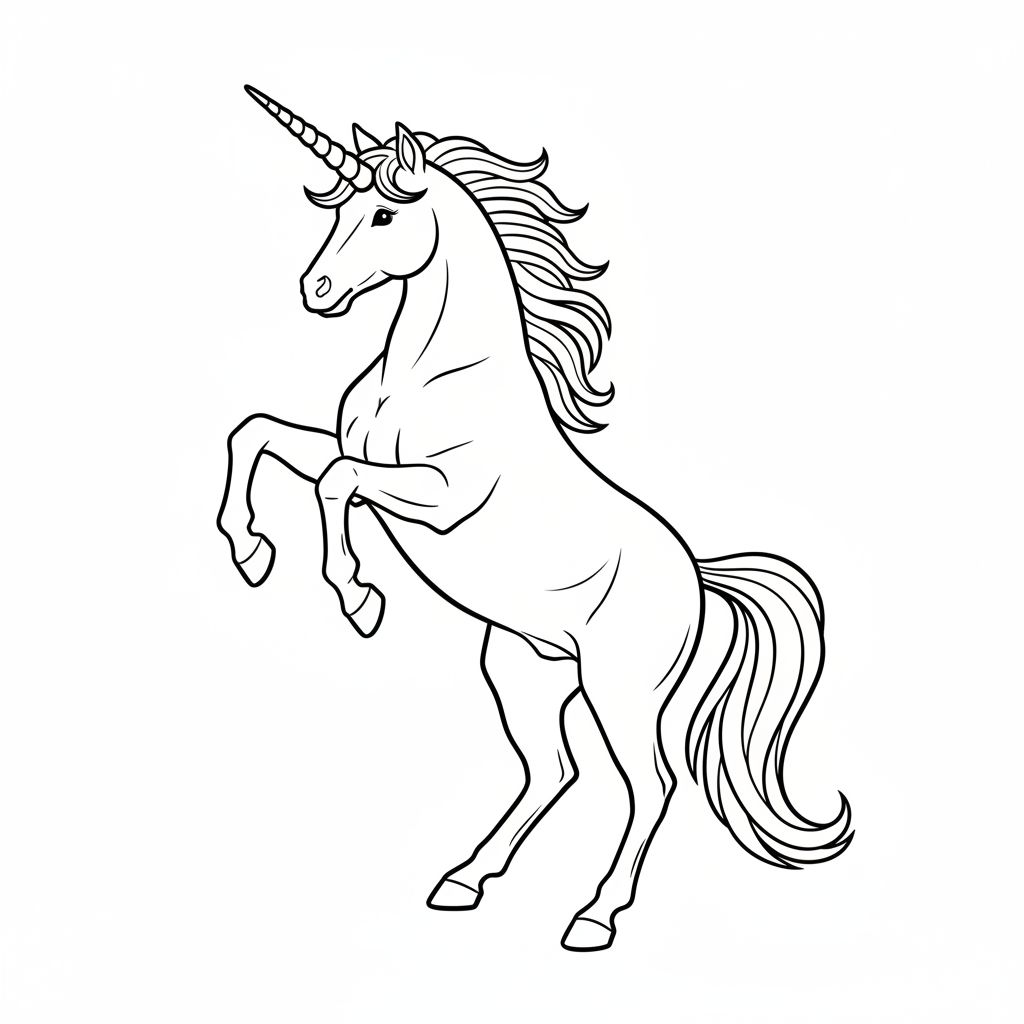 unicorn rearing up on its coloring page
