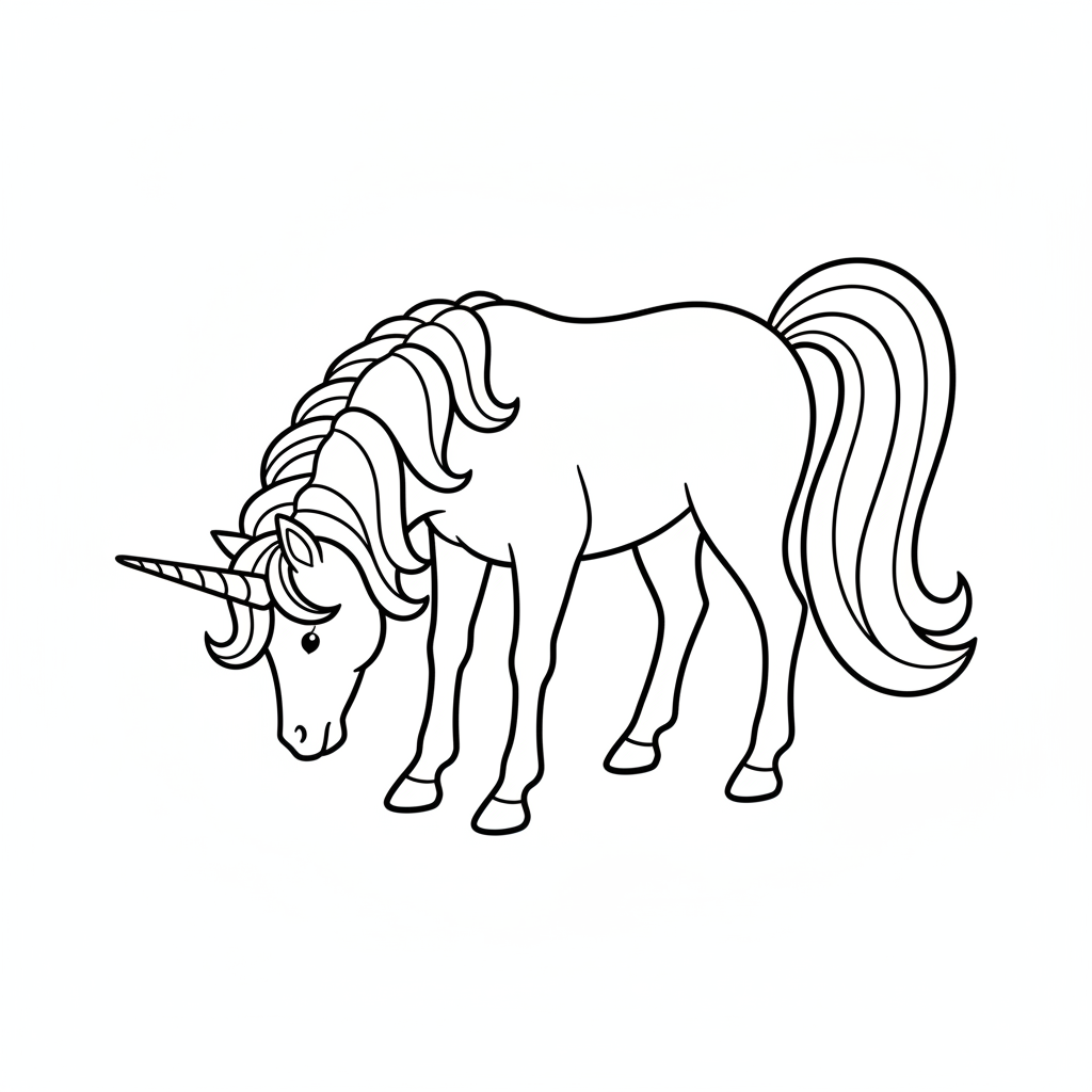 unicorn with its head lowered coloring page